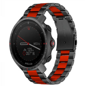 Steel Strap, black/red, on a watch, 3/4 front view