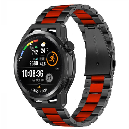Steel Strap, black/red, on a watch, 3/4 front view
