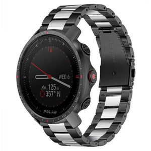 Steel Strap, black/silver, on a watch, 3/4 front view