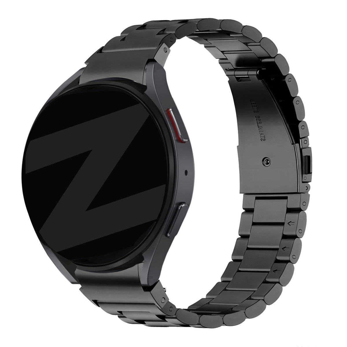 Steel Strap 'Classic', black, on a watch, 3/4 front view