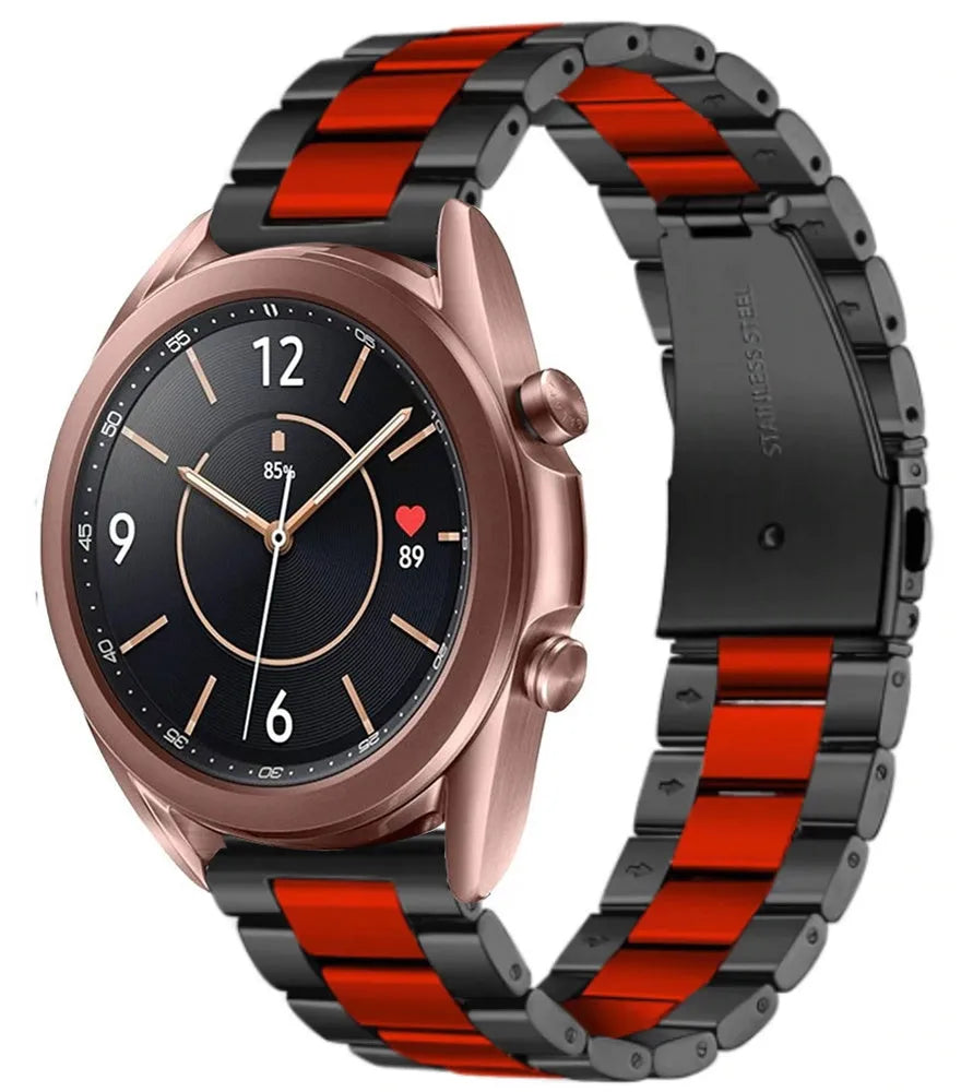 Steel Strap, black/red, on a watch, 3/4 front view