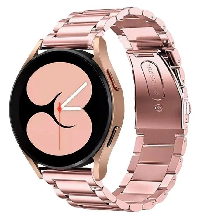 Steel Strap, pink, on a watch, 3/4 front view
