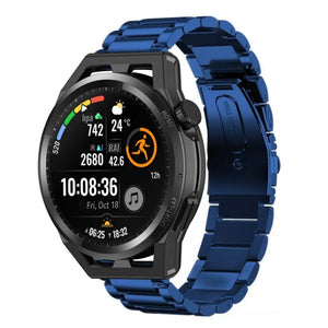 Steel Strap, blue, on a watch, 3/4 front view