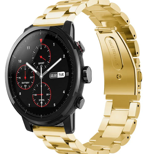 Steel Strap, gold, on a watch, 3/4 front view