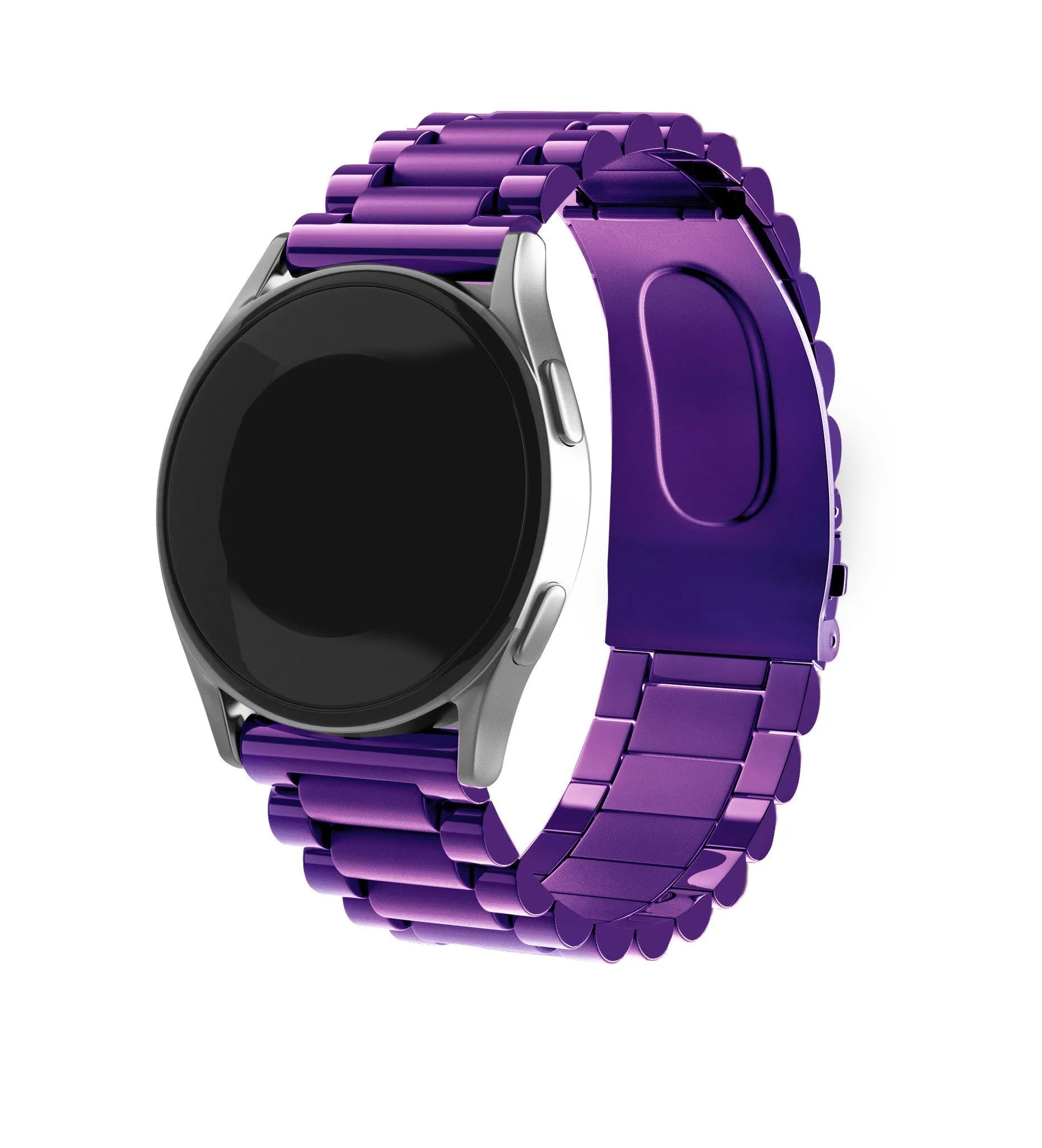 Steel Strap, purple, on a watch, 3/4 front view