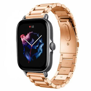 Steel Strap, rose gold, on a watch, 3/4 front view