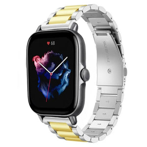 Steel Strap, silver/gold, on a watch, 3/4 front view