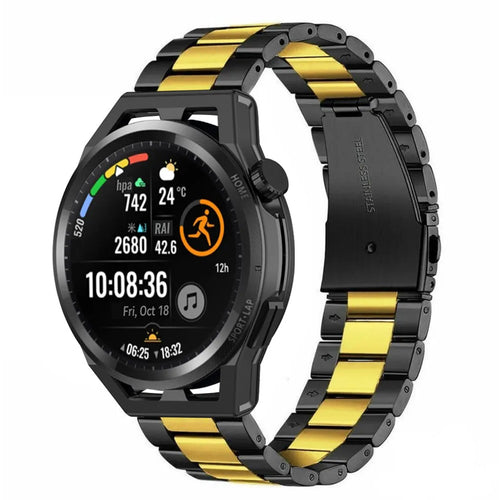 Steel Strap, black/gold, on a watch, 3/4 front view