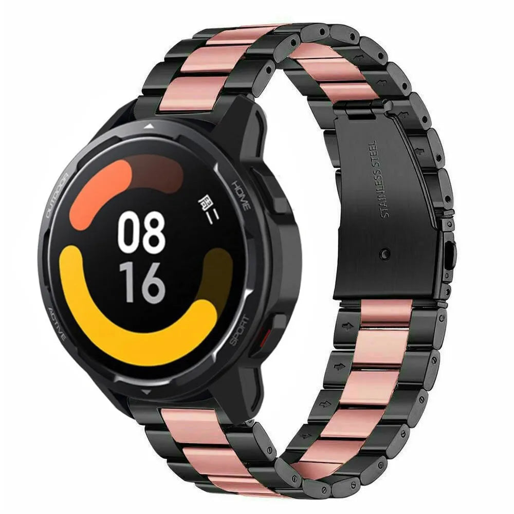 Steel Strap, black/pink, on a watch, 3/4 front view