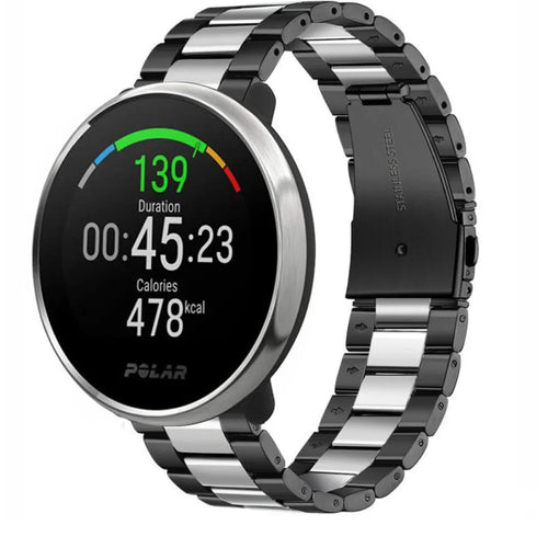 Steel Strap, black/silver, on a watch, 3/4 front view
