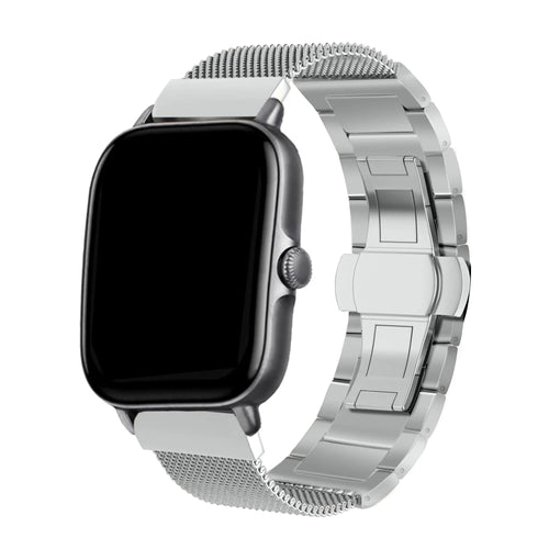 Milanese Steel Strap, silver, on a watch, 3/4 front view
