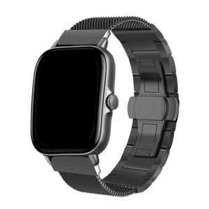 Milanese Steel Strap, black, on a watch, 3/4 front view