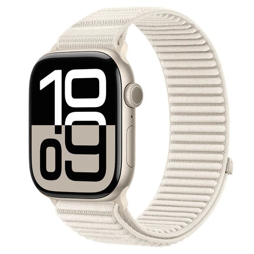 Wave Nylon Strap, starlight, on a watch, 3/4 front view