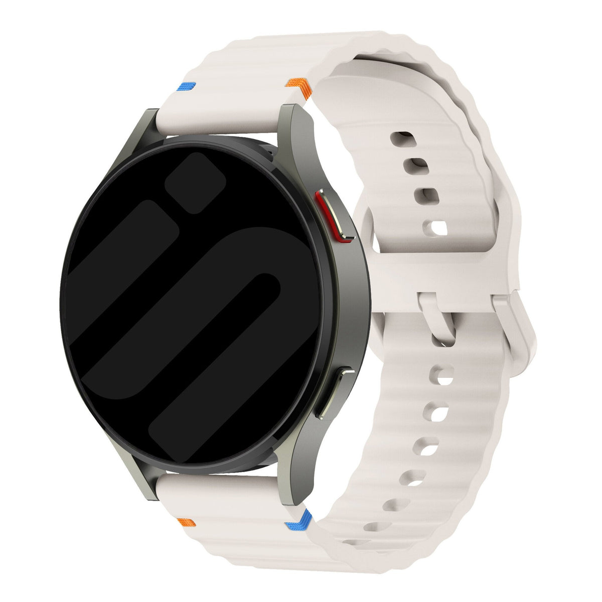 Wave Silicone Strap, starlight, on a watch, 3/4 front view