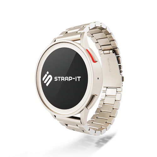 Steel Strap, starlight, on a watch, 3/4 front view