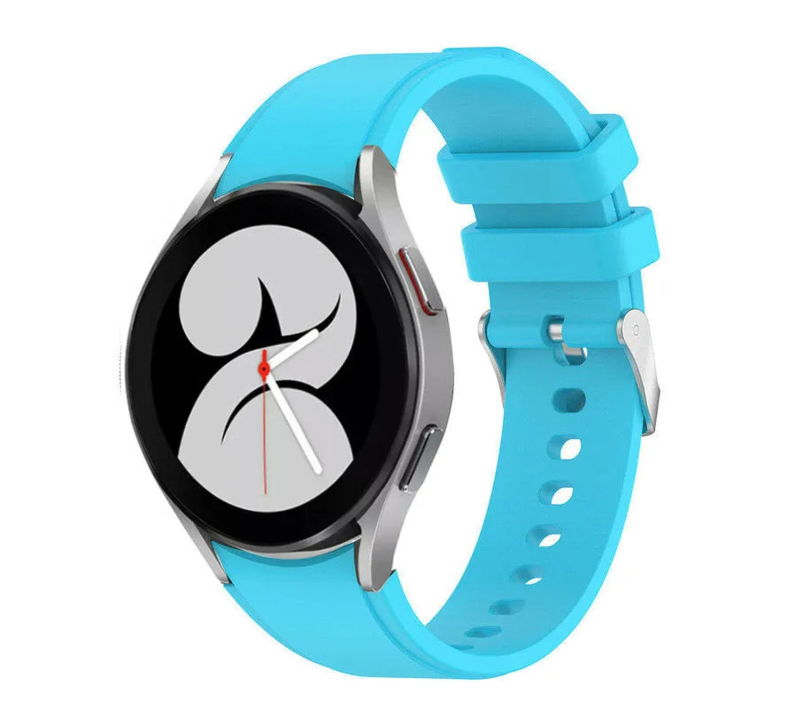 Silicone Strap 'Perfect Fit', light blue, on a watch, 3/4 front view