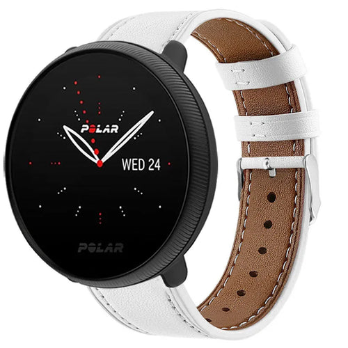 Modern Leather Strap, white, on a watch, 3/4 front view