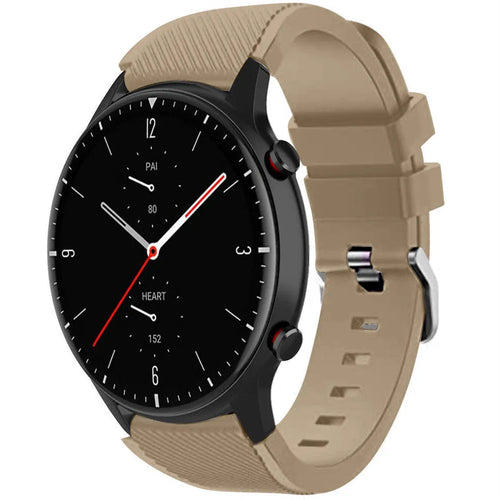 Twill Silicone Strap, beige, on a watch, 3/4 front view