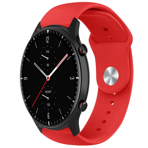 Silicone Sport Strap, red, on a watch, 3/4 front view