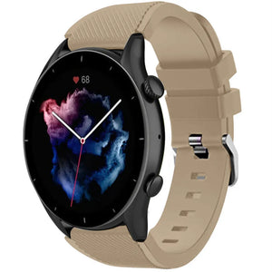 Twill Silicone Strap, beige, on a watch, 3/4 front view