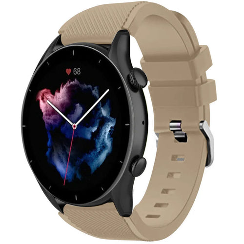 Twill Silicone Strap, beige, on a watch, 3/4 front view