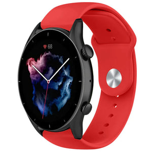 Silicone Sport Strap, red, on a watch, 3/4 front view