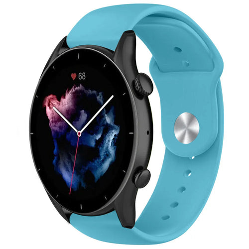 Silicone Sport Strap, light blue, on a watch, 3/4 front view