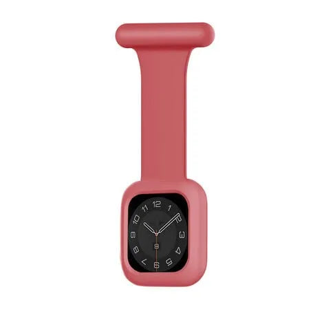 Silicone Nurse Fob, red, on a watch, 3/4 front view