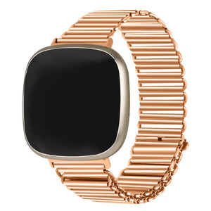 Steel Loop Strap, rose gold, on a watch, 3/4 front view