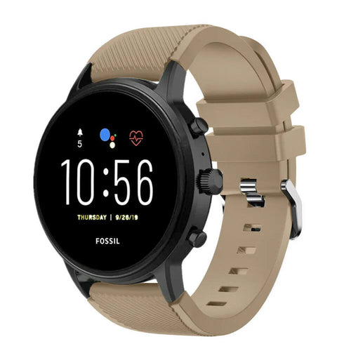Twill Silicone Strap, beige, on a watch, 3/4 front view