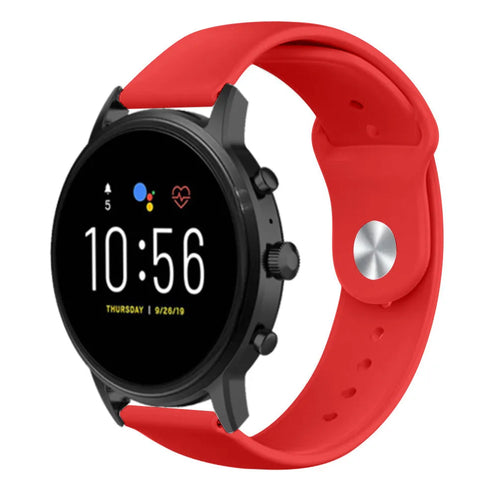 Silicone Sport Strap, red, on a watch, 3/4 front view