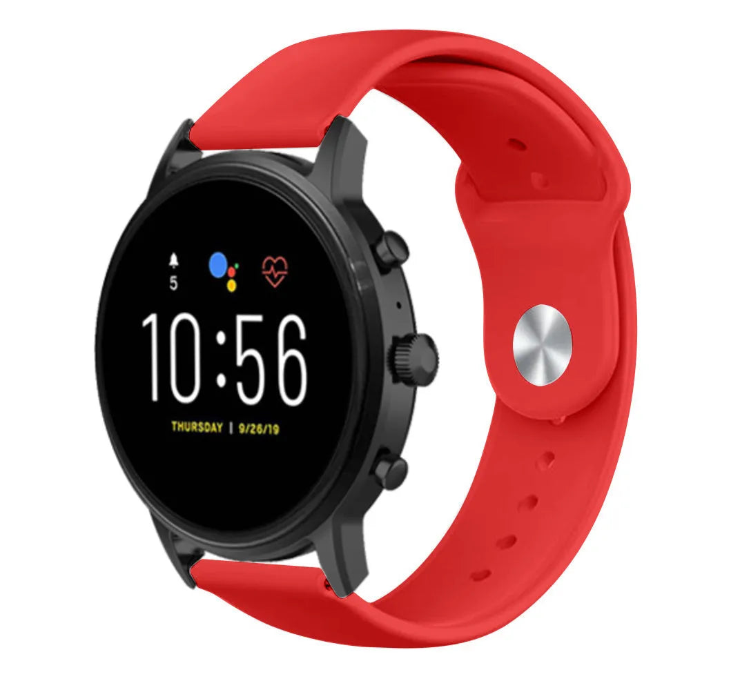 Silicone Sport Strap, red, on a watch, 3/4 front view