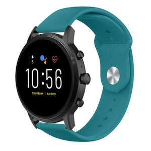 Silicone Sport Strap, green-blue, on a watch, 3/4 front view
