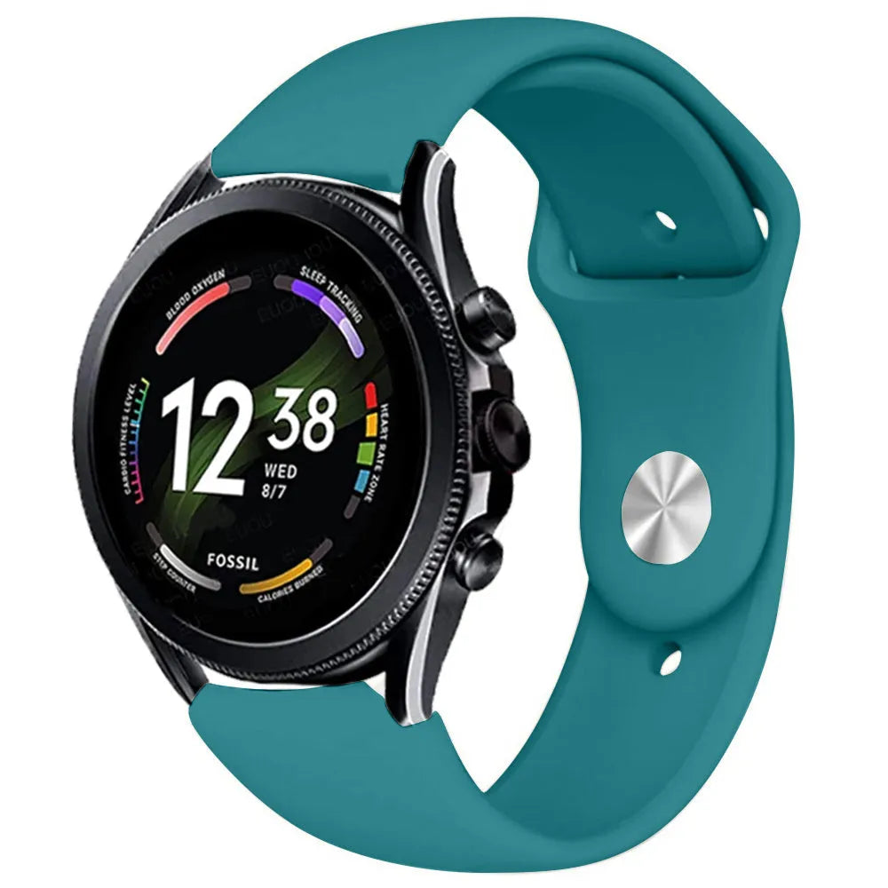 Silicone Sport Strap, green-blue, on a watch, 3/4 front view