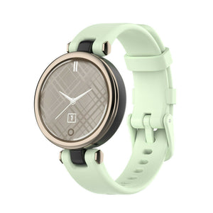 Silicone Strap, light green, on a watch, 3/4 front view