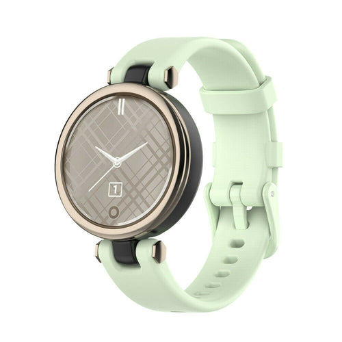 Silicone Strap, light green, on a watch, 3/4 front view