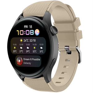 Twill Silicone Strap, beige, on a watch, 3/4 front view