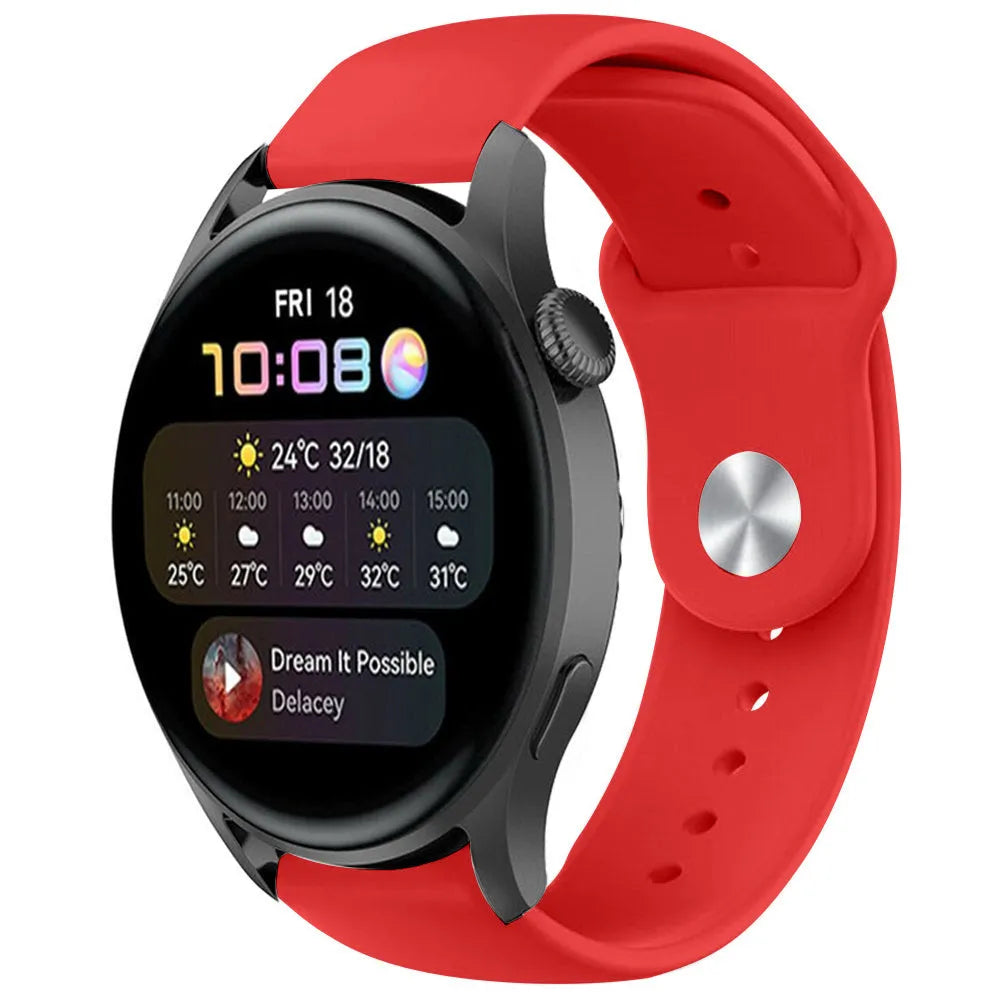 Silicone Sport Strap, red, on a watch, 3/4 front view