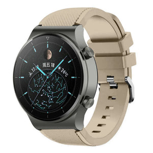 Twill Silicone Strap, beige, on a watch, 3/4 front view