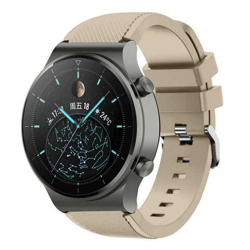 Twill Silicone Strap, beige, on a watch, 3/4 front view