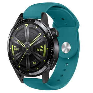 Silicone Sport Strap, green-blue, on a watch, 3/4 front view