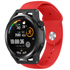 Silicone Sport Strap, red, on a watch, 3/4 front view