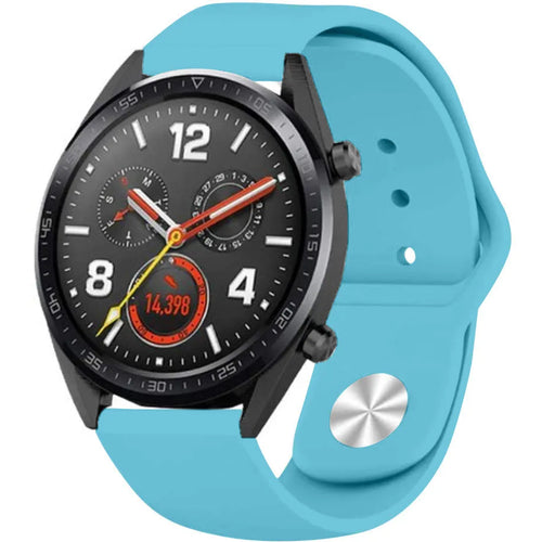 Silicone Sport Strap, light blue, on a watch, 3/4 front view