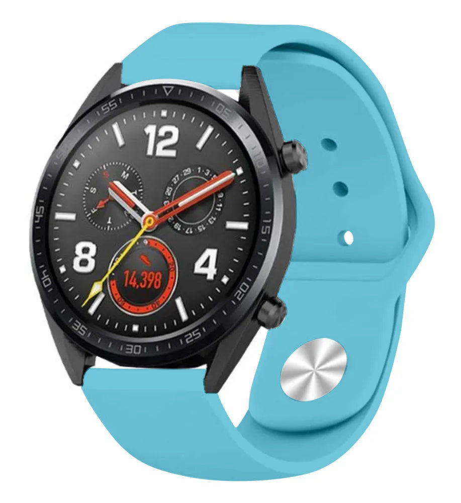 Silicone Sport Strap, light blue, on a watch, 3/4 front view