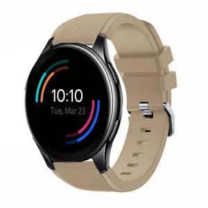 Twill Silicone Strap, beige, on a watch, 3/4 front view