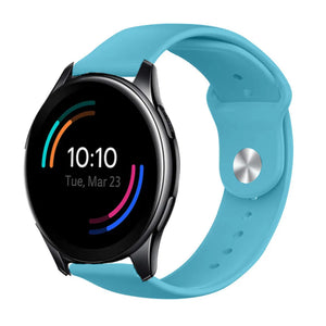 Silicone Sport Strap, light blue, on a watch, 3/4 front view