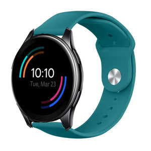 Silicone Sport Strap, green-blue, on a watch, 3/4 front view