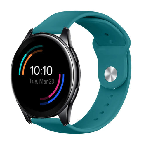 Silicone Sport Strap, green-blue, on a watch, 3/4 front view