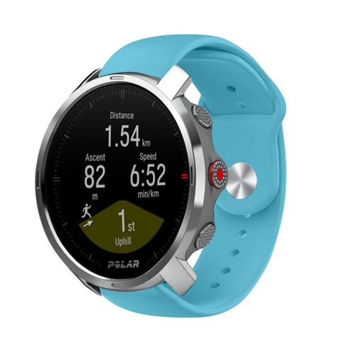 Silicone Sport Strap, light blue, on a watch, 3/4 front view