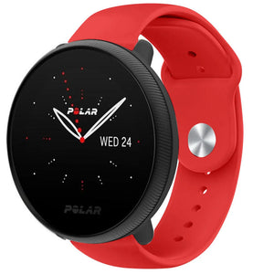 Silicone Sport Strap, red, on a watch, 3/4 front view